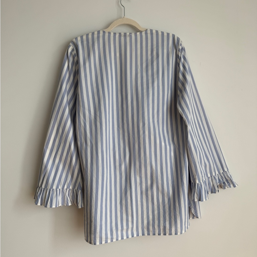 Ganni Blue and White Striped Wrap Blouse - Picture 8 of 8